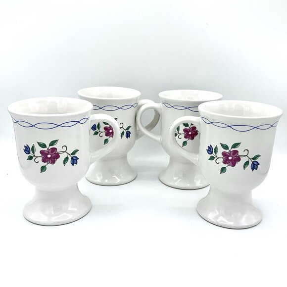 Vtg Pedestal Flower Coffee Mug Tea Cup B.I. INC Set Of 4 Tall 5” Diameter 3.25” - Picture 3 of 8
